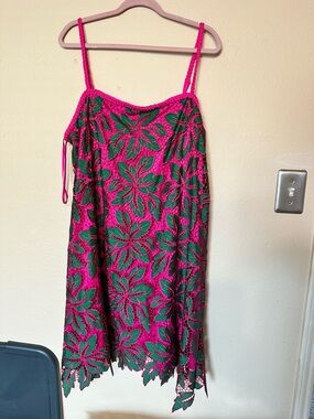 Alex Marie Hot Pink and Green Floral Mini Dress